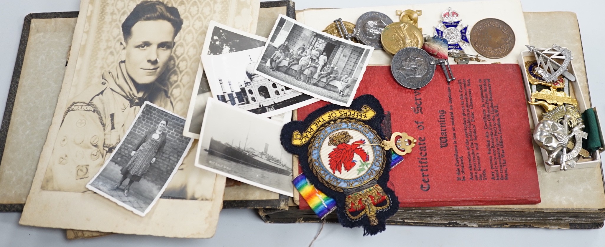 Two pairs of WWI medals awarded to Q.M. & LIEUT. H. BATCHELOR. and 15418 PTE. H. J. BATCHELOR. 19-HRS. together with various military badges, certificates, photographs and paperwork including a regular army certificate o